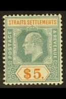 1904-10 $5 Dull Green & Brown-orange, Wmk Mult Crown CA, Chalky Paper, SG 138a, Fine Mint. For More Images,... - Straits Settlements