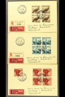 1947 Animals Complete Set (Michel 253/55, SG 255/57), Superb Used BLOCKS Of 4 On Three Express Covers (two... - Other & Unclassified