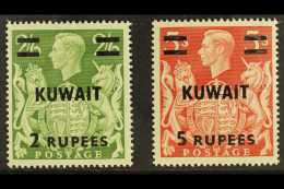 1948-49 2r On 2s6d Yellow-green & 5r On 5s Red Overprints, SG 72/73, Very Fine Mint, Both Showing 'T' GUIDE... - Koweït