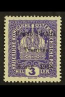 TRENTINO 1918 3h Purple "Regno D'Italia Trentino" Overprint With NO STOP AFTER "NOV" Variety (position 3), Sassone... - Zonder Classificatie