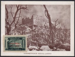 POLISH CORPS IN ITALY 1954 10th Anniversary Of Monte Cassino, 45gr Dark Green , Variety "ovptd In Vermilion", Sass... - Sin Clasificación
