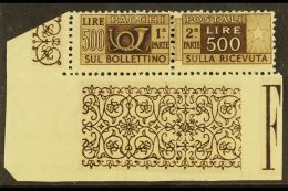 PARCEL POST 1946-51 500L Deep Brown, Watermark Sideways, Sass 80, Never Hinged Mint Horiz Pair With Engraved... - Non Classés