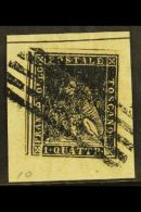 TUSCANY 1q. Black, Wmk Wavy Lines, Sass 10, Very Fine Used On Piece With Clear To Large Margins Showing A Portion... - Non Classés