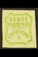 PARMA 1859 5c Yellow Green,  Sass 13, Superb Mint Og With Bright Colour And Large Margins, Signed Sorani. Lovely... - Sin Clasificación