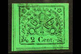 PAPAL STATES 1867 2c Yellow Green, Sass 13, Superb Used With Huge Margins, Full Even Colour And Neat Dotted... - Non Classés