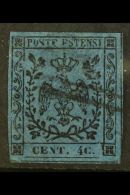 MODENA 1852 40c Black On Blue, Variety "4c", Sass 10g, Fine Used But With Hinge Thin. Rare Stamp, Cat Sass... - Non Classificati