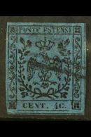 MODENA 1852 40c Black On Blue, Variety "4c", Sass 10g, Fine Used But With Hinge Thin. Rare Stamp, Cat Sass... - Non Classés