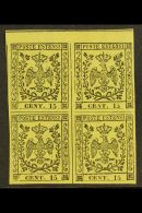 MODENA 1852 15c Black On Yellow Paper Without Stop, Sass 3, Superb Marginal Block Of 4. Usual Gum Bends, Very Fine... - Unclassified