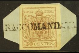 LOMBARDY VENETIA 1850 30c Lilac Brown, Type II, Tied To Small Piece By Full S/l "Raccomandata" Registered... - Unclassified