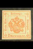 LOMBARDY VENETIA 1858 2Kr Vermilion Newspaper Postage Due, Sass 3, Superb Mint Og With Crisp Impression And Clear... - Ohne Zuordnung