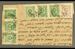 KISHANGARH 1943 ½a Deep Green On Unsurfaced Paper, 2 Strips Of 3, Plus 4a Brown (SG 83, 88) On Folded... - Sonstige & Ohne Zuordnung