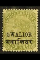 GWALIOR 1885-97 4a Slate-green With OVERPRINT DOUBLE, ONE ALBINO Variety, SG 27ca, Fine Mint. For More Images,... - Autres & Non Classés