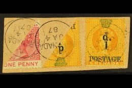 1887 BISECT PIECE 1886 1d On 1s Orange SG 38, Plus Bisect Of Similar Orange Stamp Surcharged (can't See If On... - Grenade (...-1974)