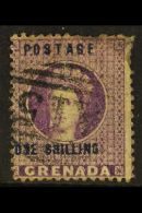 1875 1s Deep Mauve With Inverted "S" In "POSTAGE" Variety, SG 13c, Finely Used Showing The Variety Clear Of The... - Grenada (...-1974)