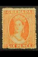 1873-74 6d Orange - Vermillion, Wmk Large Star, Intermediate Perf 15, SG 12, Fine Mint For More Images, Please... - Grenada (...-1974)