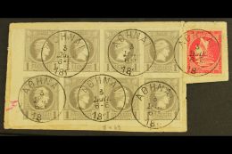 1887 A Piece Bearing 1881-87 20L Rosine Large Hermes And 1886-88 1d Imperf Small Hermes BLOCK Of 8, Cancelled By... - Altri & Non Classificati