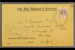 OCEAN ISLAND 1928 Official Registered Cover To New York, USA, Bearing KGV 6d, Cancelled With "G.P.O. Ocean Isld."... - Îles Gilbert Et Ellice (...-1979)