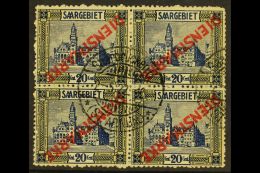 OFFICIAL 1922-24 20c Blue & Yellow With OVERPRINT INVERTED Variety, Michel 5 I K, Fine Cds Used BLOCK Of 4,... - Otros & Sin Clasificación