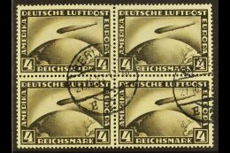 1928 4m Sepia Air Zeppelin (Michel 424, SG 445), Fine Cds Used BLOCK Of 4 Cancelled By Two "Berlin" Cds's. Fresh... - Autres & Non Classés