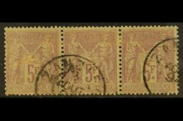 ZANZIBAR FORERUNNER. French 1889-90 5f Violet "Sage" Strip Of Three Used, Yv 95, Bearing Zanzibar Twin Ring... - Autres & Non Classés