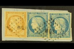 MARTINIQUE 1871 General Colonies 10c Bistre And 20c Blue (2), YV 11, 12, Tied To Small Piece By Dotted Lozenge... - Andere & Zonder Classificatie