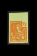 INDO-CHINA 1904-06 10F Red On Bluish Green, IMPERFORATE, Yv 40a, Unused Without Gum, Creased, Certificate... - Other & Unclassified