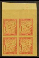 GENERAL ISSUES POSTAGE DUES 1893 1fr Rose On Straw, Yv 25, Very Fine Mint Corer Block Of 4. For More Images,... - Other & Unclassified