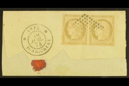 FRENCH INDIA 1873 30c Brown, Ceres, Yv 20, Superb Pair Used On Piece With Dotted Lozenge Cancel And INDE... - Autres & Non Classés