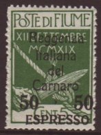 1922 (12 SEPT) 50c On 5c Green Military Post Express With "Reggenza" Opt, Sass 4, Never Hinged Mint. For More... - Fiume