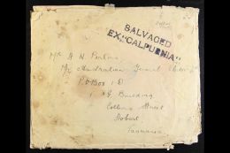 CALPURNIA CRASH Large Sized Envelope, Distressed Around The Edges Addressed To Tasmania With 2 Line SALVAGED/ EX... - Altri & Non Classificati