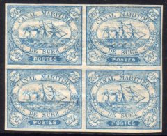 SHIPS Suez Canal Company, 1868 20c Blue Imperf "Ship" SG 3 In A Delightful Block Of 4 With Four Clear Margins. A... - Unclassified