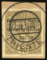 WWI - ITALY VENEZIA GIULIA - 1918 40h Olive, Ovptd "Regno D'Italia", Sass. 10, Superb Tied On Piece With 22 Dec 18... - Non Classificati