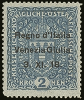 WWI - ITALY VENEZIA GIULIA - 1918 2kr Blue Of Austria Overprinted "Regno D'Italia", Sass 15, Superb Mint. Lovely... - Ohne Zuordnung