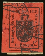 WWI - ITALY MERANO LOCALS 1918 10h Black On Deep Red, Sassone 9, Very Fine Used With 4 Large Margins &... - Ohne Zuordnung