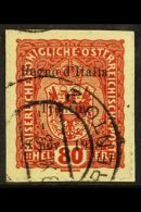 WWI TRENTINO - ALTO ADIGE 1918 80h Red Brown, Sass 13, Very Fine Used Tied To Small Piece By Neat Cds, Signed... - Non Classificati
