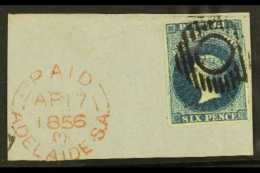 SOUTH AUSTRALIA 1855 6d Deep Blue, SG 3, Very Fine Used Example With 4 Large Margins, Tied To Piece With Fully... - Otros & Sin Clasificación