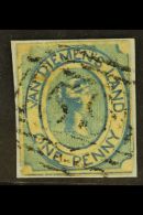 TASMANIA 1853 1d Blue, Imperf, On Medium Soft Yellowish Paper With All Lines Clear And Distinct, SG 2, Good Used... - Other & Unclassified