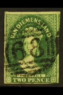 TASMANIA 1855 2d Green, SG 16, Very Fine Used Full Upright "68" Cancellation With 4 Huge To Just Clear Margins.... - Autres & Non Classés