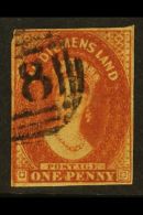 TASMANIA 1856-57 1d Deep Red- Brown On Pelure Paper, SG 24, Very Fine Used With 4 Margins & Rich Original... - Andere & Zonder Classificatie