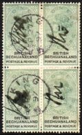 1888 1s On 1s Green And Black, SG 28, Used BLOCK OF FOUR (still With Some Backing Paper) With Neat Mafeking... - Otros & Sin Clasificación