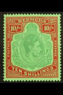 1938-53 10s Bluish Green & Deep Red On Green Perf 14 Chalky Paper, SG 119a, Never Hinged Mint With Usual... - Bermudes