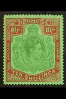 1938-53 10s Yellow Green & Deep Carmine On Green LINE PERF 14¼, SG 119b, Never Hinged Mint With Usual... - Bermudes
