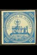 TELEGRAPHS 1873 1000r Blue, Yv 6, Fine Used, Signed Brun. Scarce Stamp. For More Images, Please Visit... - Altri & Non Classificati