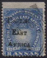 1895-96 8a Blue, Handstamped SG 42, Upper Marginal Example With Neat Part Mombassa Squared Circle.  For More... - British East Africa