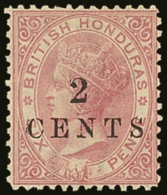 1888 2c On 6d Rose, Wmk CC, Perf 12½, SG 23, Superb Mint, Lovely Well Centered Stamp! Royal Cert. For More... - Honduras Británica (...-1970)