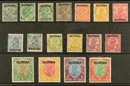1937 KGV India Stamps Overprinted "BURMA," Complete To 10r, Incl. Additional 3a6p Shade, SG 1/16, Very Fine Mint... - Birma (...-1947)
