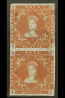 1851-60 1d Red- Brown Imperf, SG 1, Used VERTICAL PAIR With 4 Small / Close Margins Leaving The Design Clear, The... - Andere & Zonder Classificatie