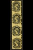 1860-63 1c Jet Black On Yellowish Paper, SG 9, Fine Used VERTICAL STRIP FOUR, Scarce Multiple. For More Images,... - Altri & Non Classificati