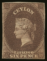 1857 6d Brown Imperf, SG 6a, Very Fine Used, Tiny Marginal Thinning At Right. For More Images, Please Visit... - Ceylon (...-1947)