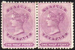1863 ½d Dull Mauve, Wmk CC, Perf 12?1, SG 48, Very Fine Mint Pair. For More Images, Please Visit... - Ceylon (...-1947)